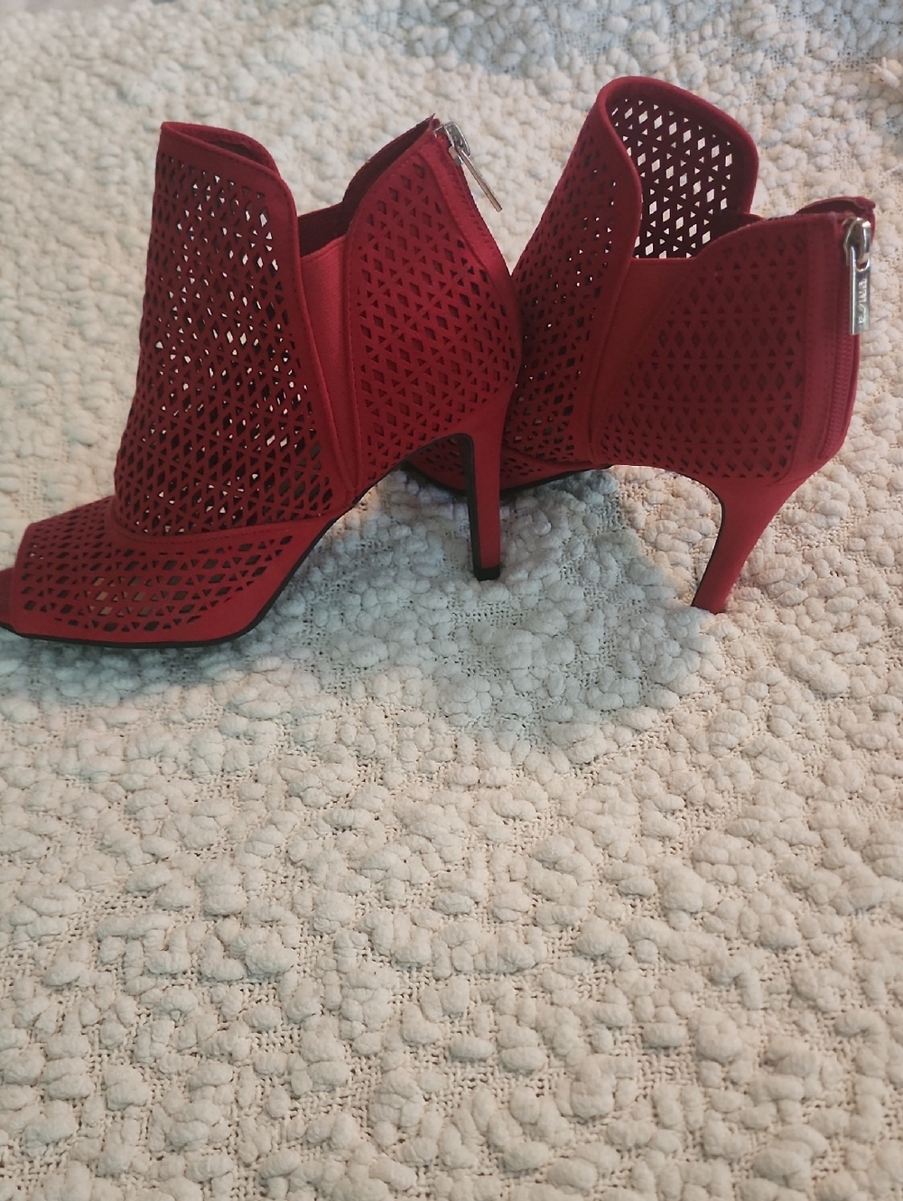NWOT; Sexy Women’s Red Laser-Cut Stiletto Booties